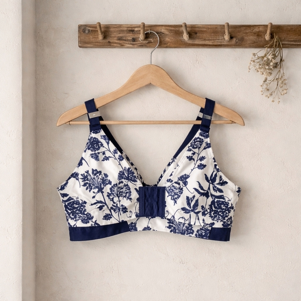 Cacique Navy Floral White Underwire Bra New With Tags 46H - Picture 4 of 7